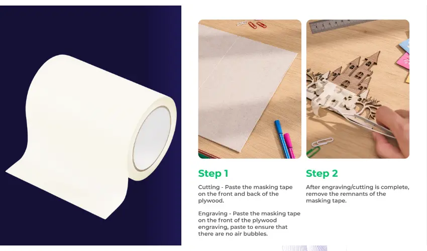 5.9in x 32.8yd Beige White Masking Tape for laser engraving on wood