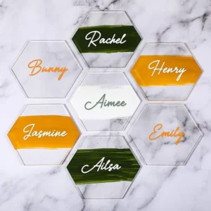 Hexagon Acrylic Place Cards Laser Engraving Blanks