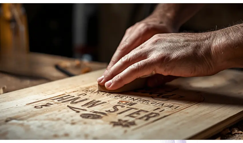 Use light sanding to clean laser engraved wood