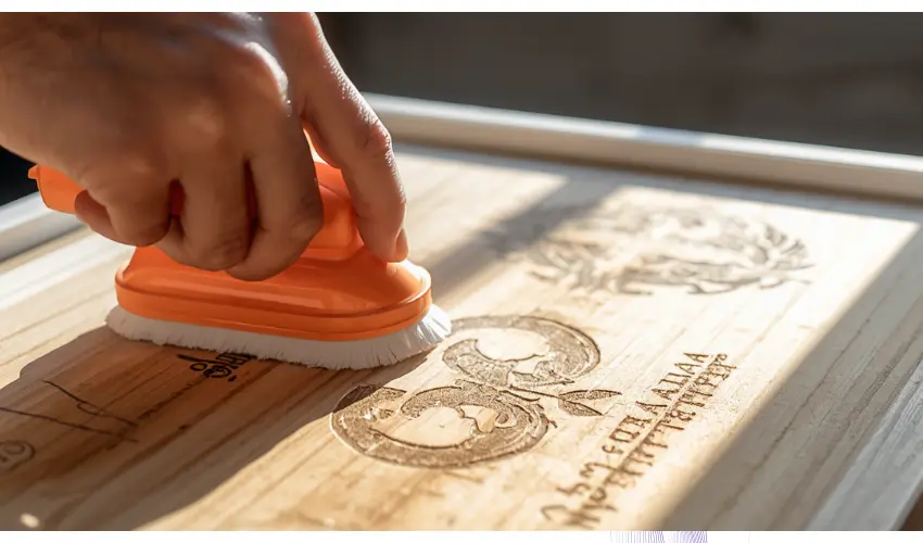 Using hand cleaner to clean laser engraving on wood