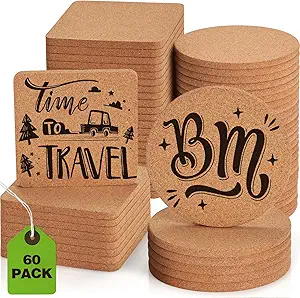60 Pieces Cork Coasters For Laser Engraving