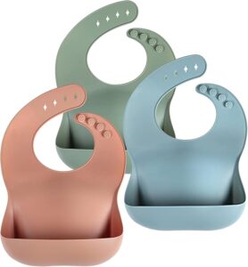 Silicone Bibs for Babies and Toddlers Set of 3